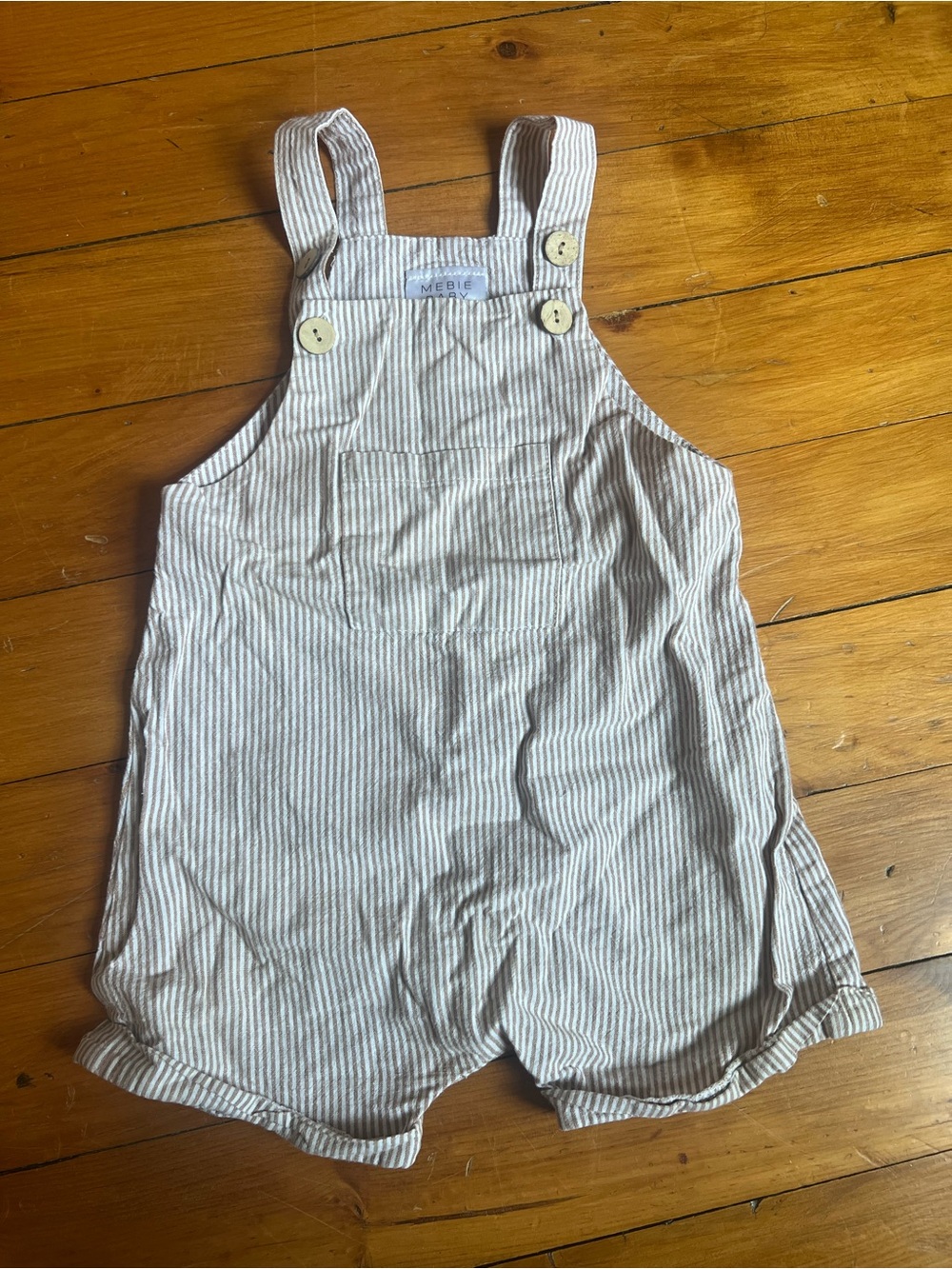 Mebie Cream & White Striped Cotton Linen Romper Overalls